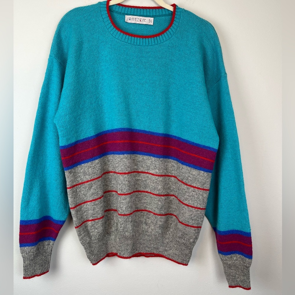 Vintage JANTZEN Wool Blend Color Block Sweater Size L